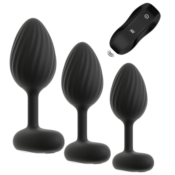 Jucărie anală ANOS RC Butt Plug Set with Vibration Black photo 2