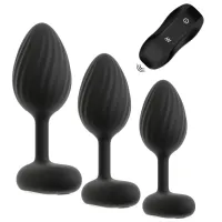Jucărie anală ANOS RC Butt Plug Set with Vibration Black photo 2