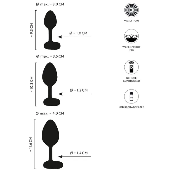Jucărie anală ANOS RC Butt Plug Set with Vibration Black photo 10