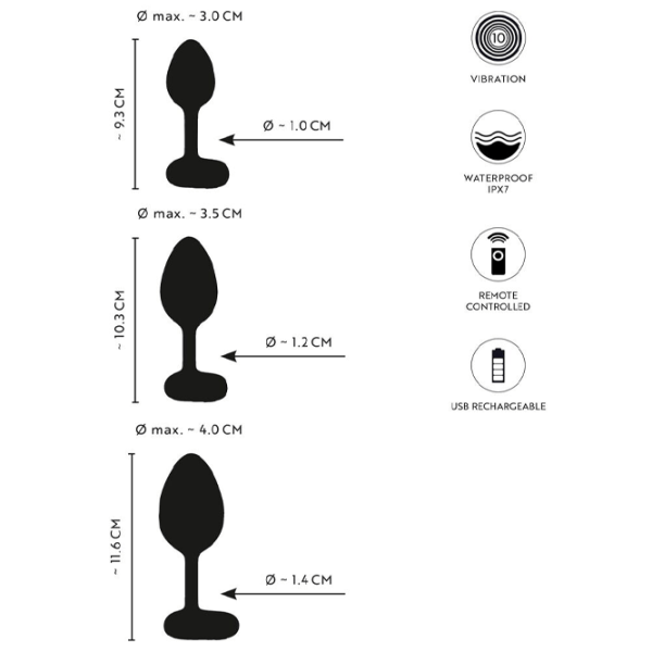 Jucărie anală ANOS RC Butt Plug Set with Vibration Black photo 10