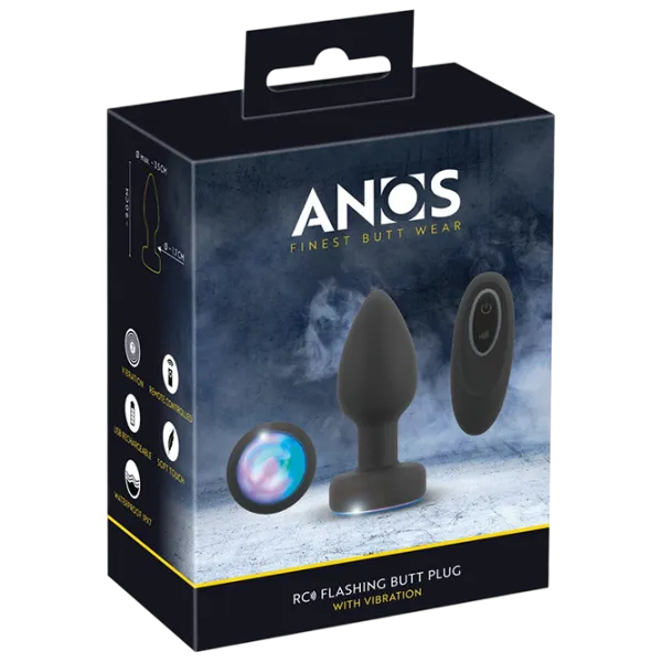 Jucărie anală ANOS RC Flashing Butt Plug with Vibration RGB Black photo 1