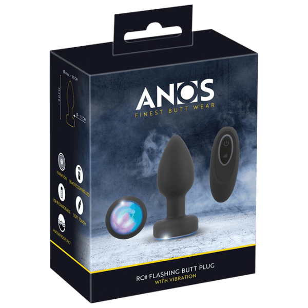 Jucărie anală ANOS RC Flashing Butt Plug with Vibration RGB Black photo 1