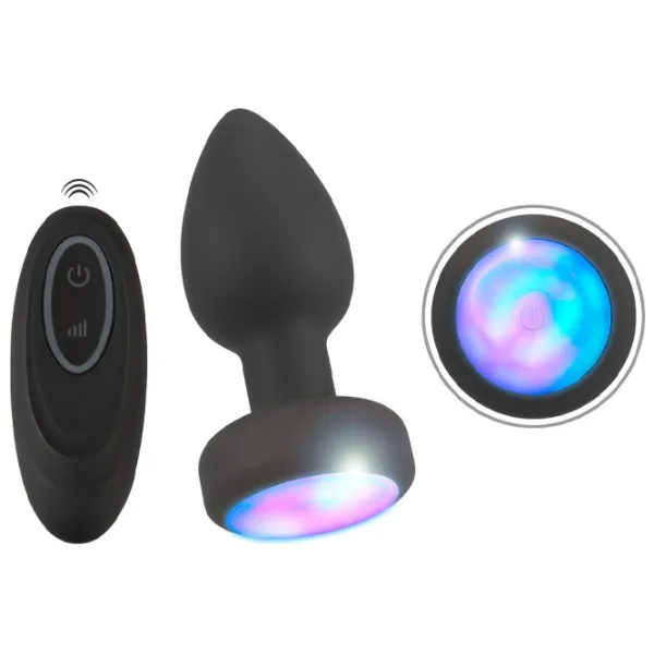 Jucărie anală ANOS RC Flashing Butt Plug with Vibration RGB Black photo 2
