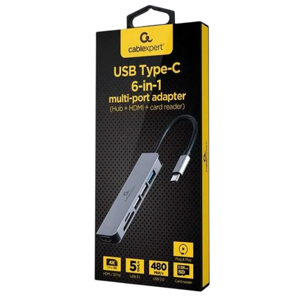 Адаптер Gembird A-CM-COMBO6-02 USB Type-C / Серый photo 2