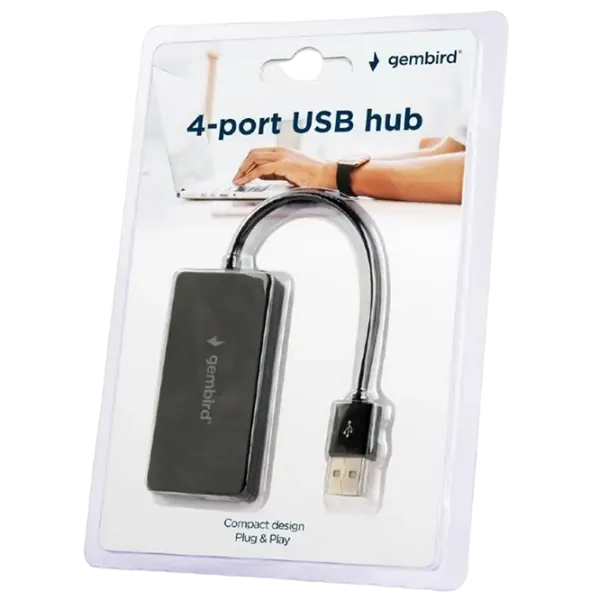Adaptor Gembird UHB-U2P4-04 USB 2.0 / Black photo 3