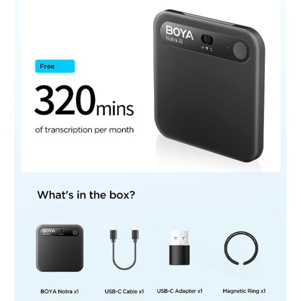 Микрофон Boya Notra AI Note Taker & Voice Recorder Черный photo 7