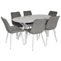 Set masă și scaune Evelin Raffles Oval + 6 YTC Ovală / MDF / White