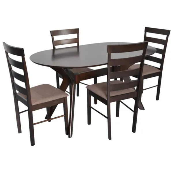Set masă și scaune Evelin Raffles Oval + 4 GLORIA Ovală / MDF / Dark Brown photo 1