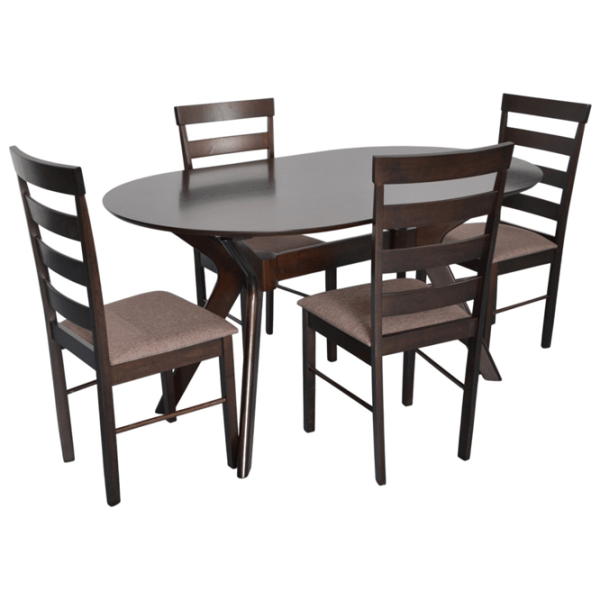 Set masă și scaune Evelin Raffles Oval + 4 GLORIA Ovală / MDF / Dark Brown photo 1
