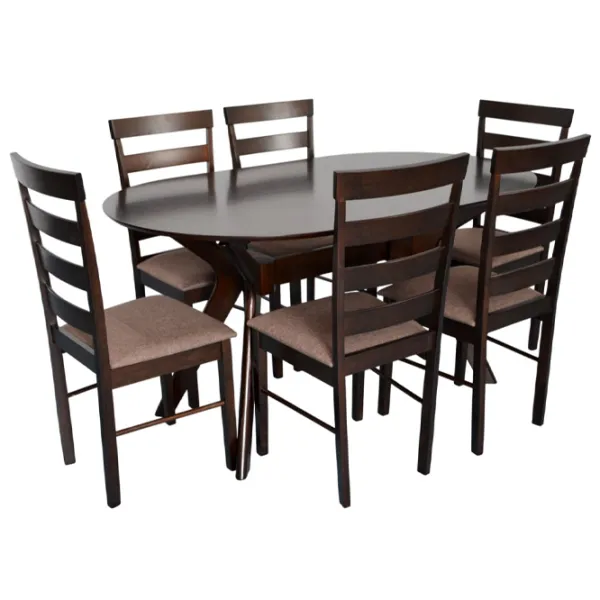 Set masă și scaune Evelin Raffles Oval + 6 GLORIA Ovală / MDF / Dark Brown photo 1