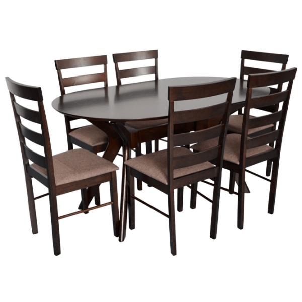 Set masă și scaune Evelin Raffles Oval + 6 GLORIA Ovală / MDF / Dark Brown photo 1