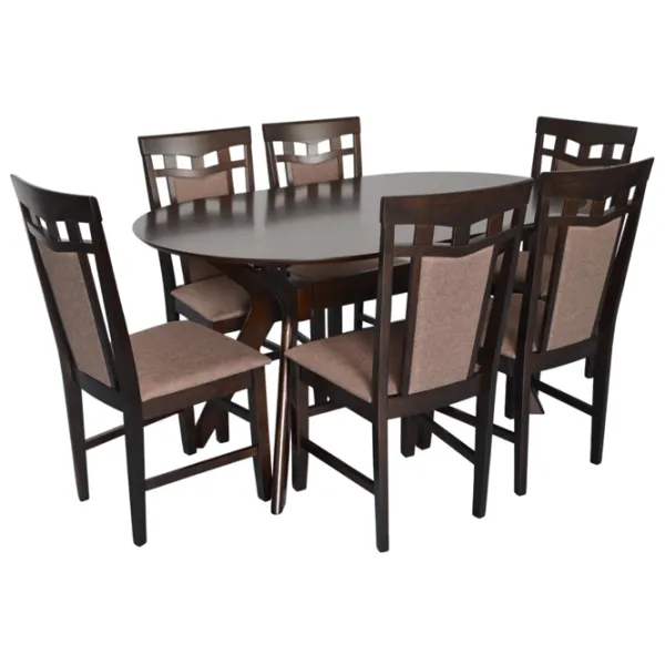 Set masă și scaune Evelin Raffles Oval + 6 Deepa R Ovală / MDF / Dark Brown photo 1