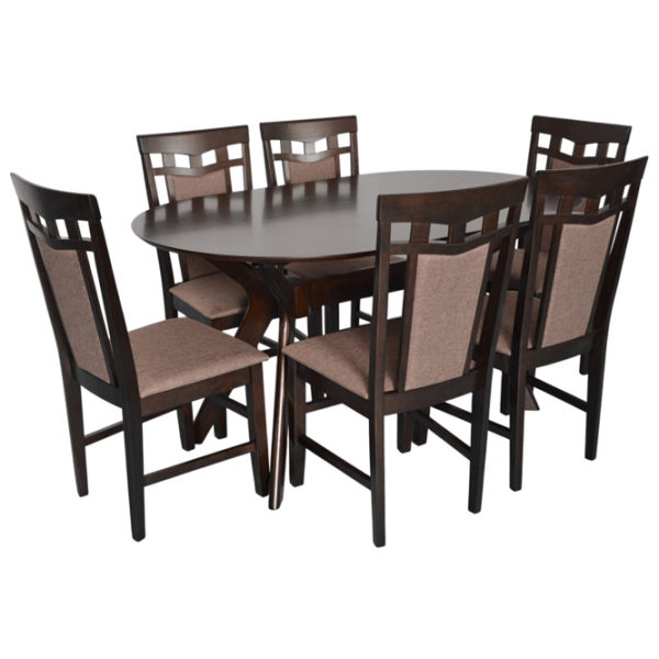 Set masă și scaune Evelin Raffles Oval + 6 Deepa R Ovală / MDF / Dark Brown photo 1