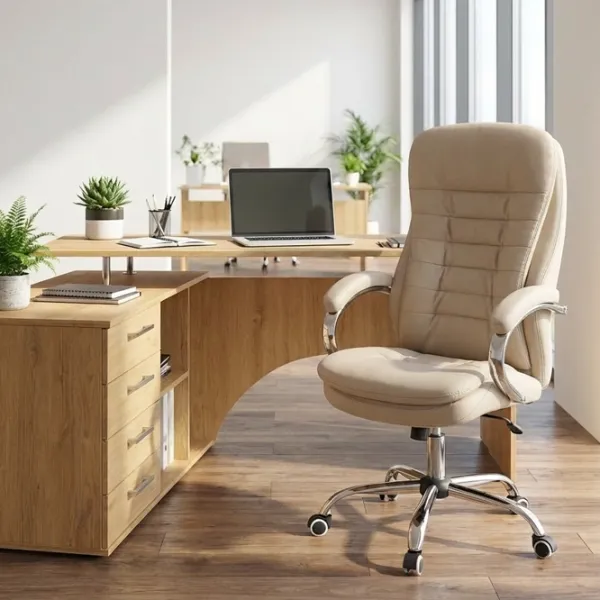 Fotoliu de birou Fabrik Home N-24 TOMAS Piele artificială/ Beige Silver photo 2