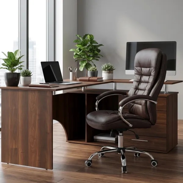 Fotoliu de birou Fabrik Home N-24 TOMAS Piele artificială/ Brown Silver photo 3