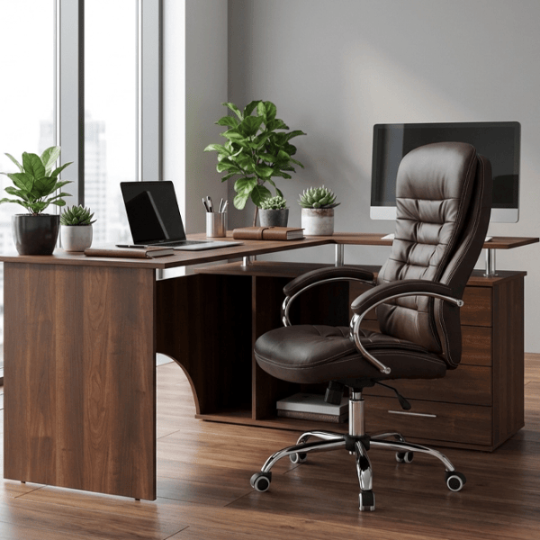 Fotoliu de birou Fabrik Home N-24 TOMAS Piele artificială/ Brown Silver photo 3