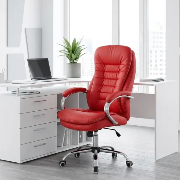 Fotoliu de birou Fabrik Home N-24 TOMAS Piele artificială/ Red Silver photo 3