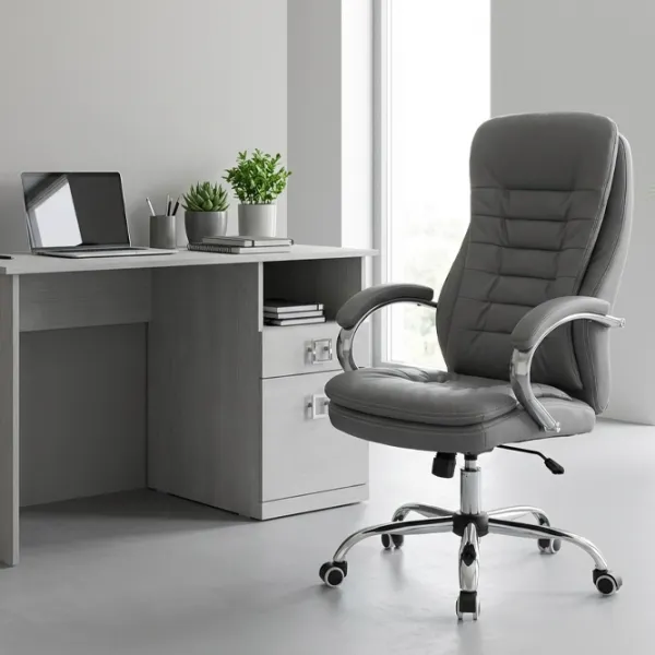 Fotoliu de birou Fabrik Home N-24 TOMAS Piele artificială/ Light Gray Silver photo 2