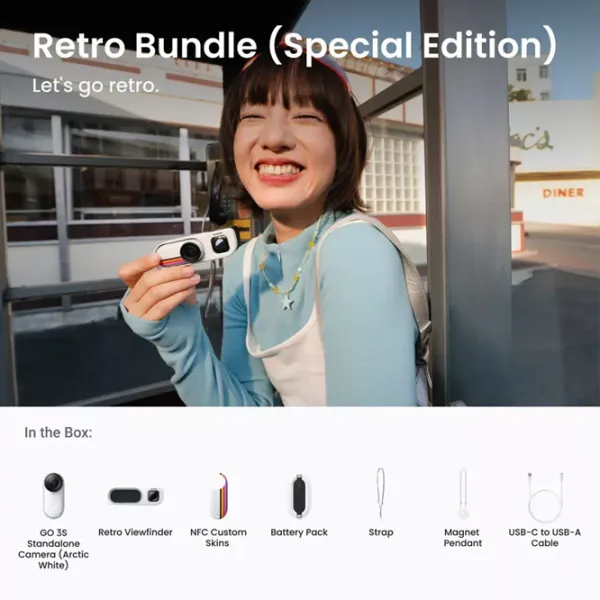 Cameră action Insta360 GO 3S Retro Bundle Special Edition 12 MP / 310 mAh / Canvas White photo 8