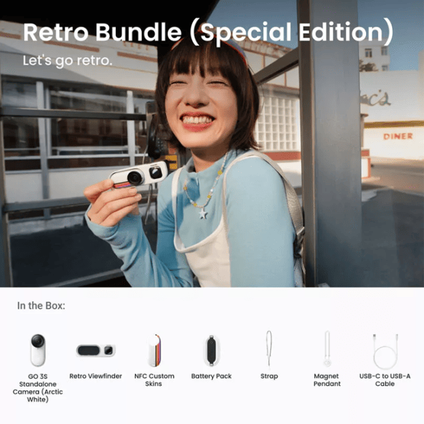 Cameră action Insta360 GO 3S Retro Bundle Special Edition 12 MP / 310 mAh / Canvas White photo 8