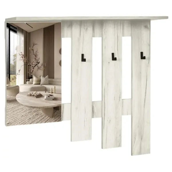 Cuier cu oglindă Modern Home Visit New 1 PAL / Stejar Craft Alb photo 1