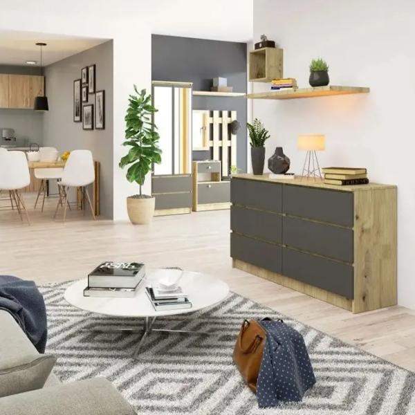 Комод Akord K140 6SZ 77 x 138 x 40см / МДФ / Графитовый серый photo 3