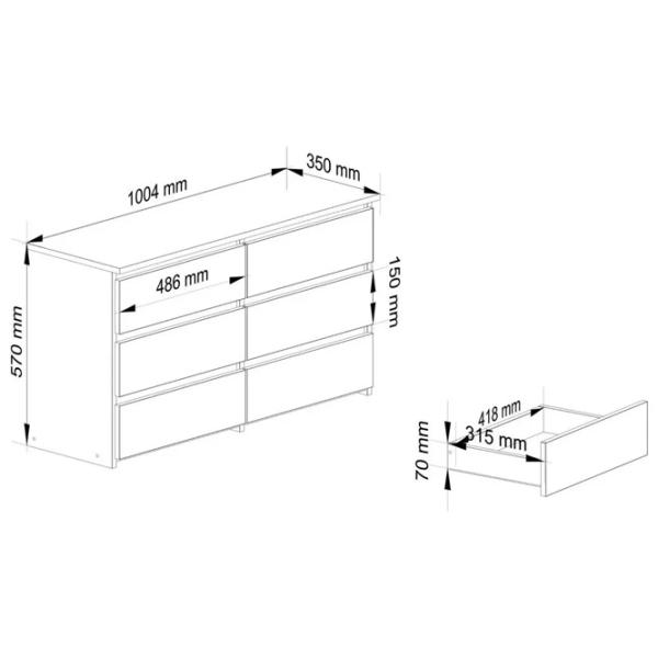 Comodă Akord CL 100 6S 57 x 100 x 35 / LPAL / Alb photo 6