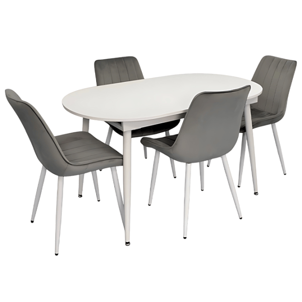 Set masă și scaune Evelin DT 533R Wh + 4 YTC-055Wh BLU-13 Ovală / PAL / Gray photo 1