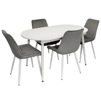 Set masă și scaune Evelin DT 533R Wh + 4 YTC-055Wh BLU-13 Ovală / PAL / Gray