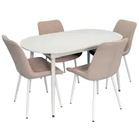 Set masă și scaune Evelin DT 533R Wh + 4 YTC-055Wh UF885-03 Ovală / PAL / Light-Beige