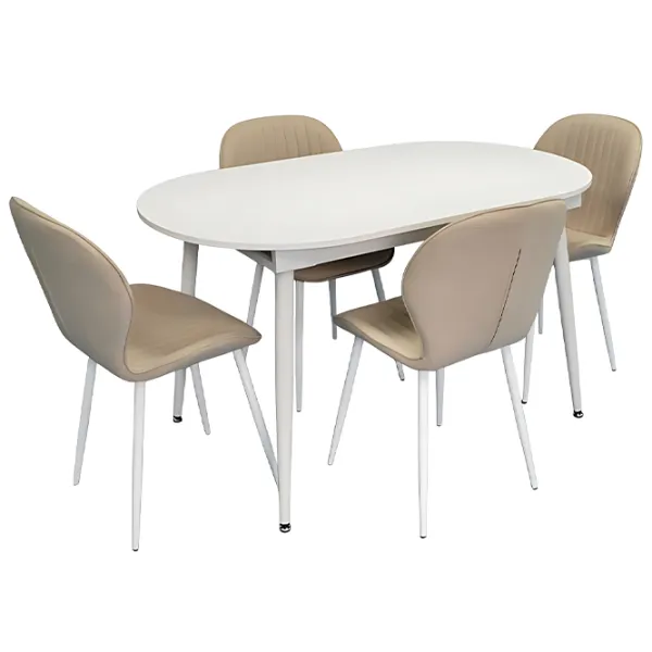Set masă și scaune Evelin DT 533R Wh + 4 YTC-064Wh BJORN-24 Ovală / PAL / Light-Beige photo 1