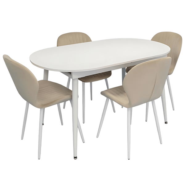 Set masă și scaune Evelin DT 533R Wh + 4 YTC-064Wh UF910-01 Ovală / PAL / Light-Beige photo 1