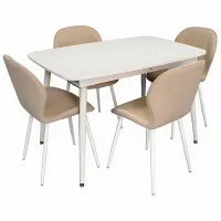 Set masă și scaune Evelin DT 532R Wh + 4 YTC-064Wh BJORN-24 Ovală / PAL / Light-Beige
