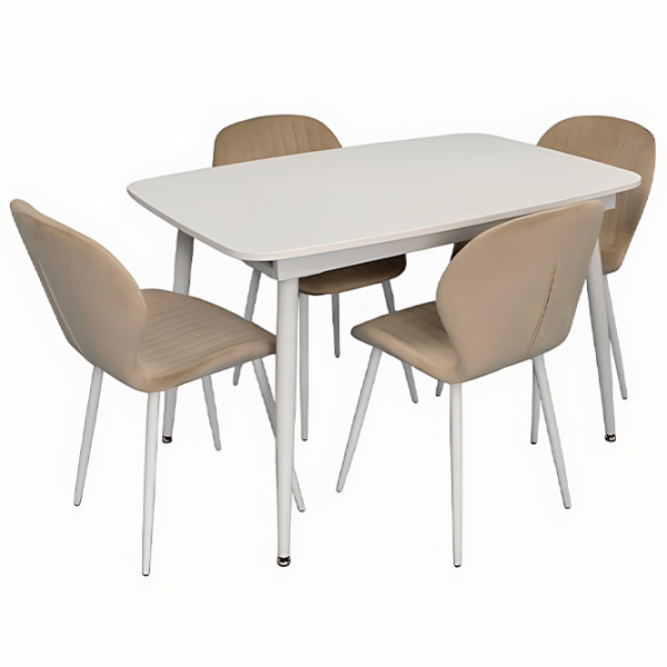 Обеденные стол со стульями Evelin DT 532R Wh + 4 YTC-064Wh UF910-01 Овальная / ДСП / Светло-Бежевый photo 1