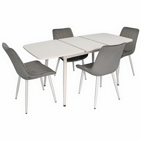 Set masă și scaune Evelin DT 532R Wh + 4 YTC-055Wh BLU-13 Ovală / PAL / Light Gray photo 1