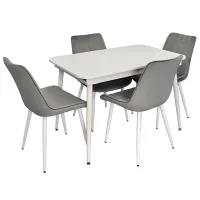 Set masă și scaune Evelin DT 531R Wh + 4 YTC-055Wh BLU-13 Dreptunghiulară / PAL / Light Gray