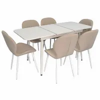 Set masă și scaune Evelin DT 531R Wh + 6 YTC-064Wh BJORN-24 Dreptunghiulară / PAL / Light-Beige