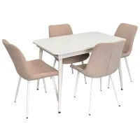 Set masă și scaune Evelin DT 531R Wh + 4 YTC-055Wh UF885-03 Dreptunghiulară / PAL / Light-Beige