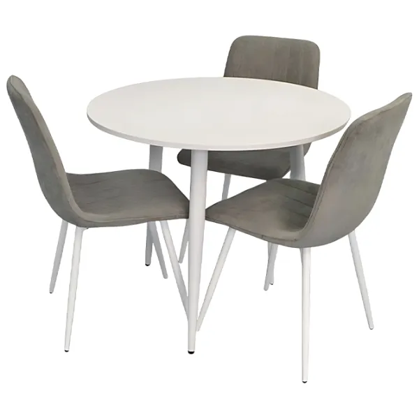 Set masă și scaune Evelin DT 404-5Wh + 3 YTC-078Wh UF885-14 Rotundă / PAL / Gray photo 1