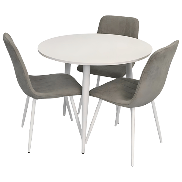Set masă și scaune Evelin DT 404-5Wh + 3 YTC-078Wh UF885-14 Rotundă / PAL / Gray photo 1