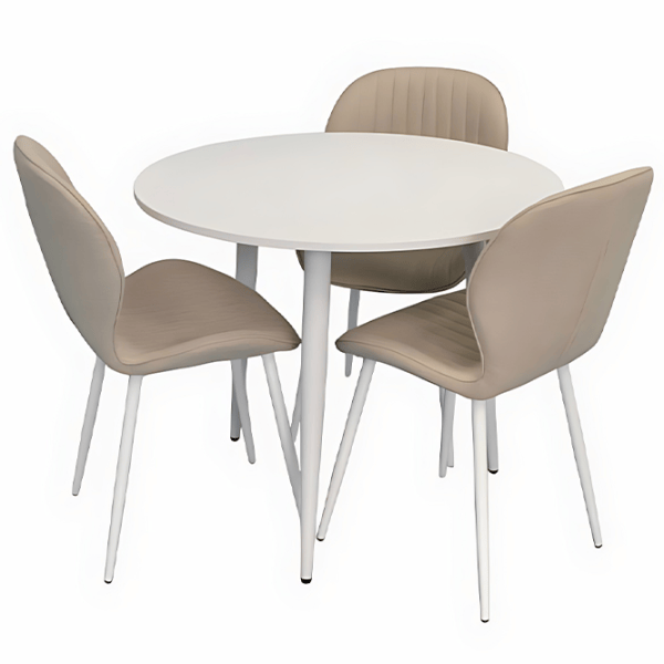 Set masă și scaune Evelin DT 404-5Wh + 3 YTC-064Wh BJORN-24 Rotundă / PAL / Light-Beige photo 1