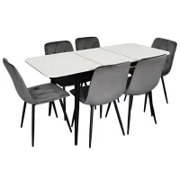 Set masă și scaune Evelin DT 531R B + 6 YTC-080B BLU-14 Dreptunghiulară / PAL / Dark Gray