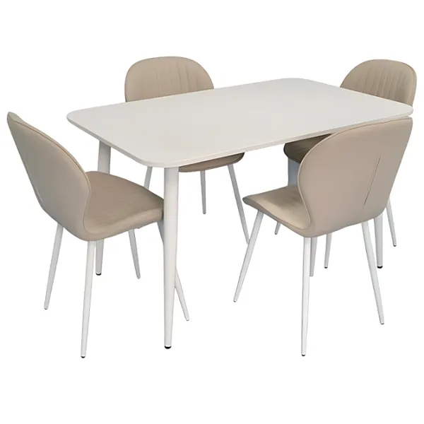 Set masă și scaune Evelin DT 405-4Wh + 4 YTC-064Wh BJORN-24 Dreptunghiulară / PAL / Light-Beige photo 1