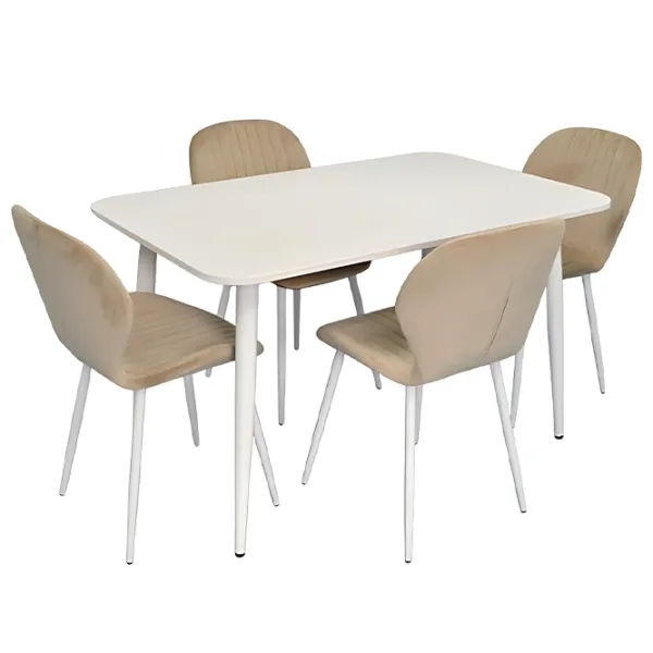 Обеденные стол со стульями Evelin DT 405-4Wh + 4 YTC-064Wh UF910-01 Прямоугольная / ДСП / Светло-Бежевый photo 1