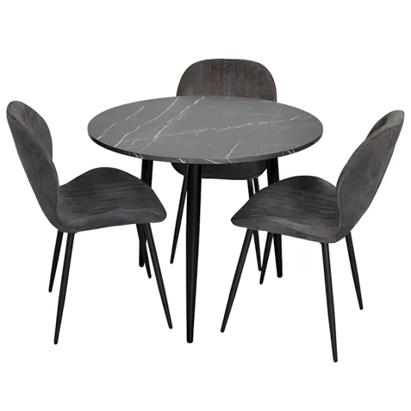 Set masă și scaune Evelin DT 404-6B + 3 YTC-064B UF885-15 Rotundă / PAL / Dark Gray photo 1