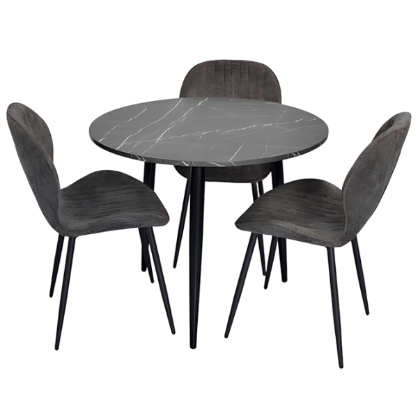 Set masă și scaune Evelin DT 404-6B + 3 YTC-064B UF885-15 Rotundă / PAL / Dark Gray photo 1