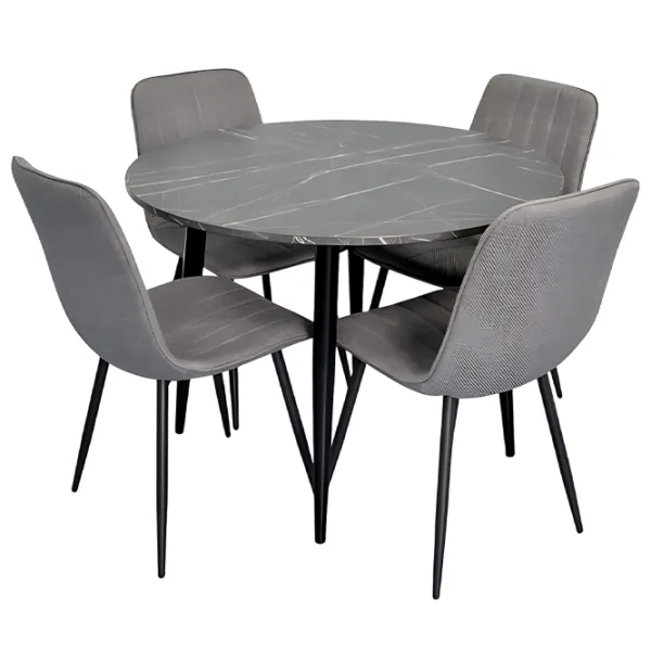 Set masă și scaune Evelin DT 402-6B + 4 YTC-064B UF885-15 Rotundă / PAL / Dark Gray photo 1