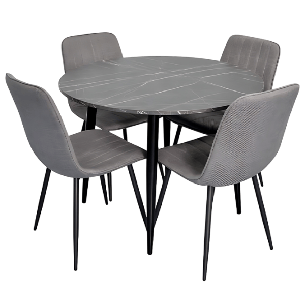 Set masă și scaune Evelin DT 402-6B + 4 YTC-064B UF885-15 Rotundă / PAL / Dark Gray photo 1