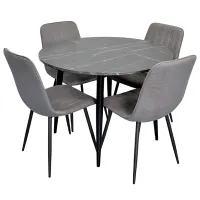 Set masă și scaune Evelin DT 402-6B + 4 YTC-064B UF885-15 Rotundă / PAL / Dark Gray
