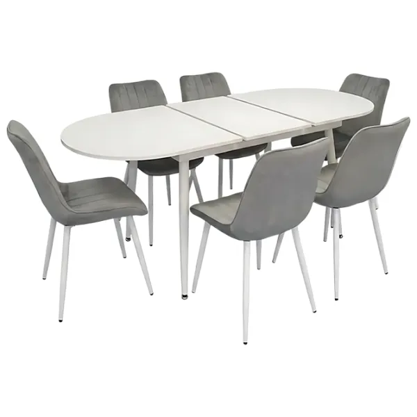 Set masă și scaune Evelin DT 533R Wh + 6 YTC-055Wh BLU-13 Ovală / PAL / Light Gray photo 1